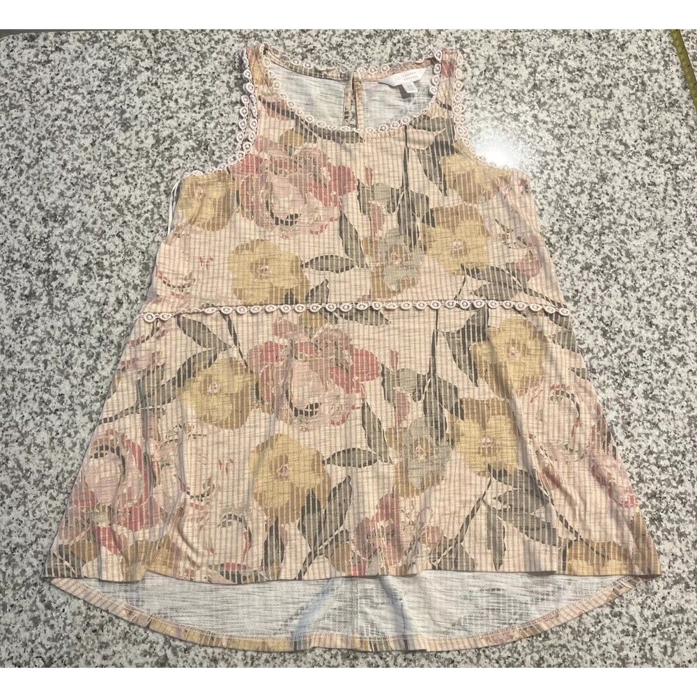 Lauren Conrad XS Peplum Tank Top with Lace Accent Floral Print with Stripes